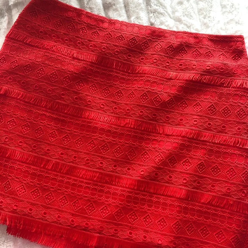 J CREW red fringe lace mini skirt NWT - Picture 5 of 6